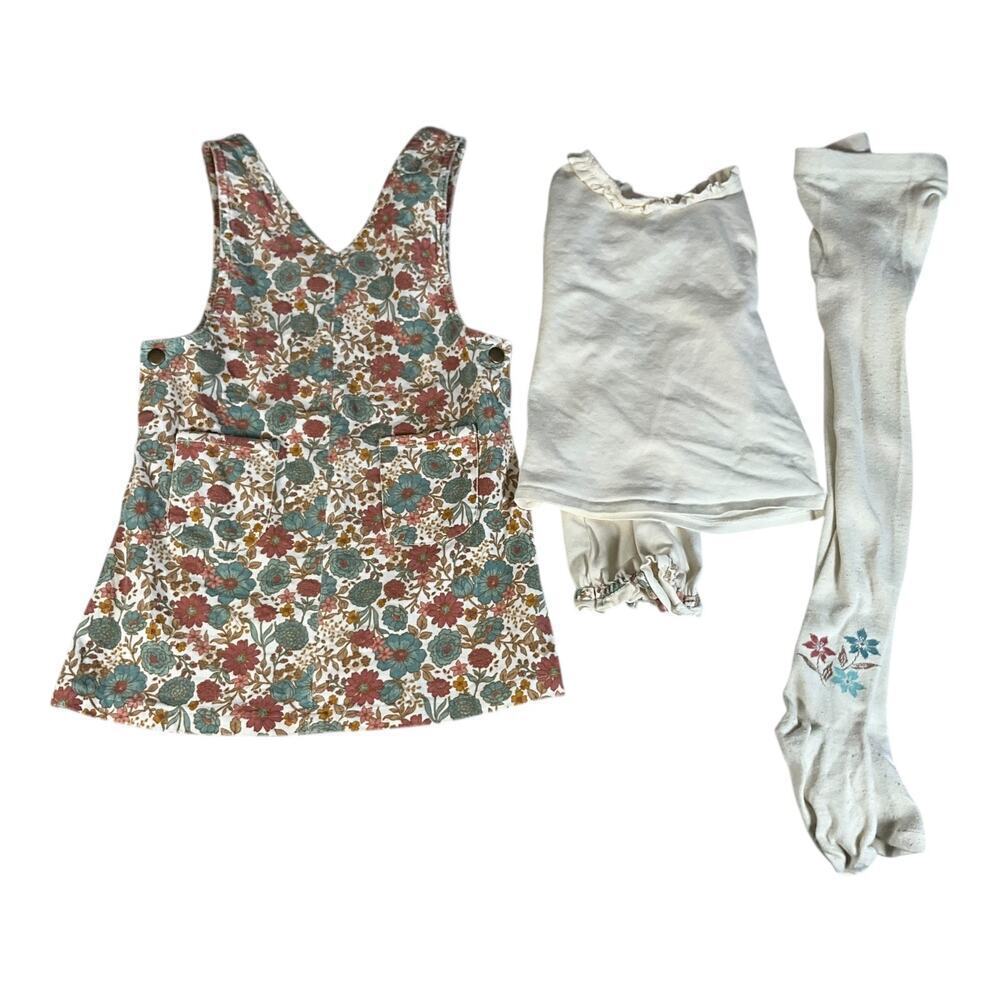 Tommy Bahama Kids Size 6 Corduroy Floral Jumper Dress Set 3-Piece Fall Outfit - Picture 6 of 9